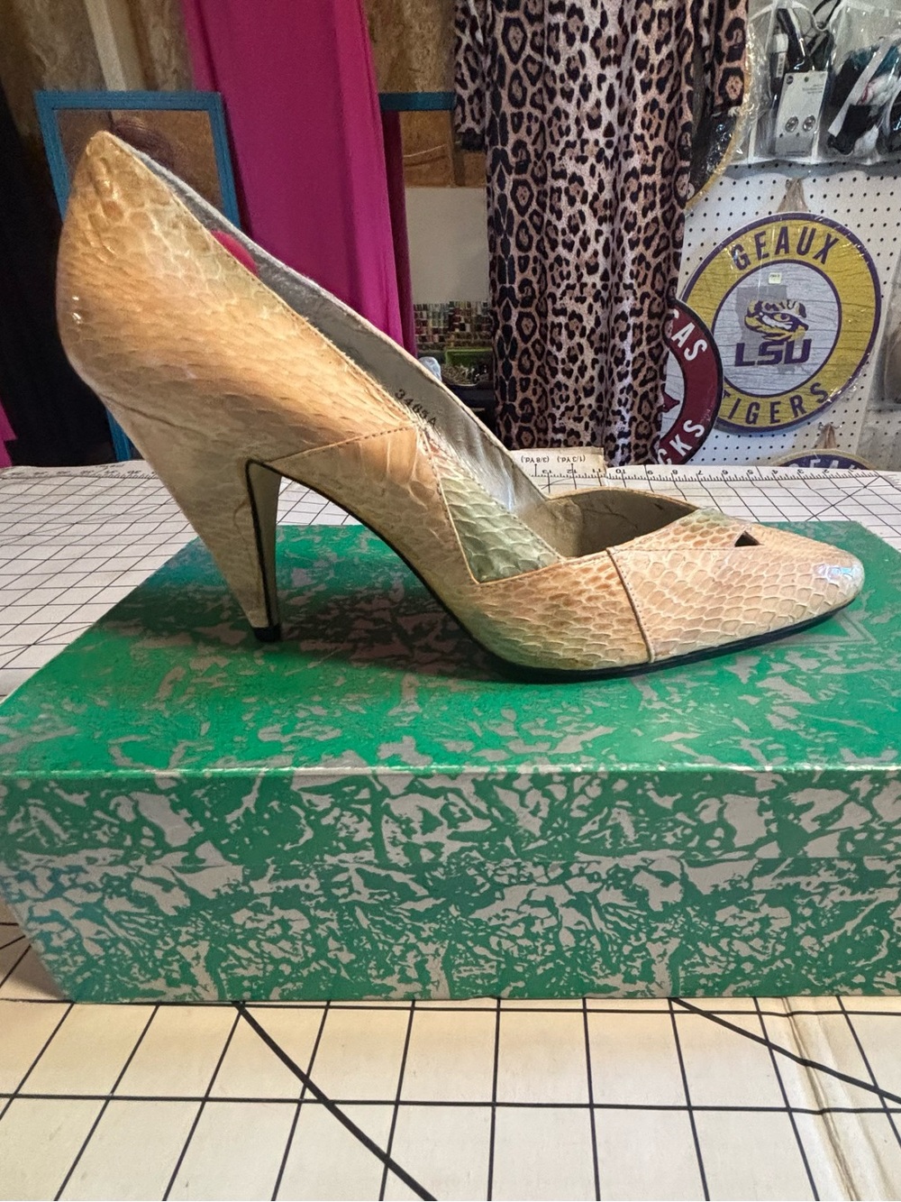 J.Renee Beige Snake-Embossed Pointed Toe Pump